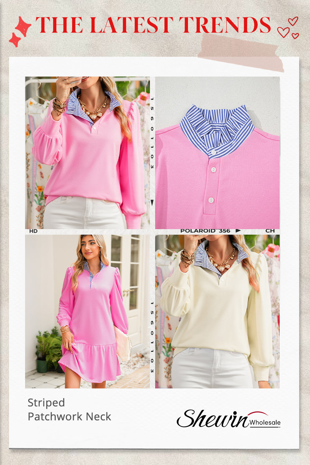 White Striped Ruffle Button Neck Pullover Sweatshirt
