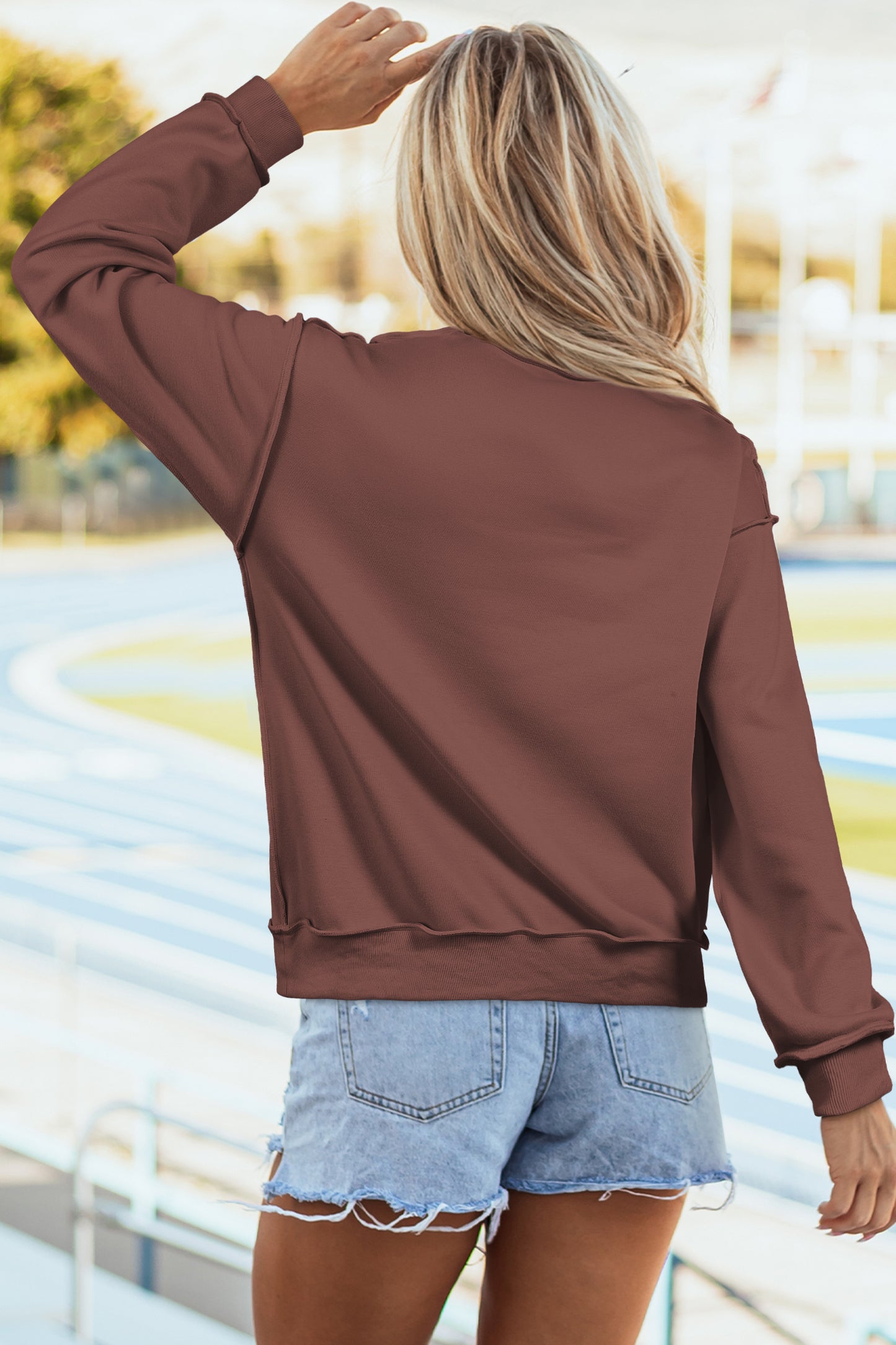 Apricot Oversize Drop Shoulder Reversible Mock Neck Sweatshirt