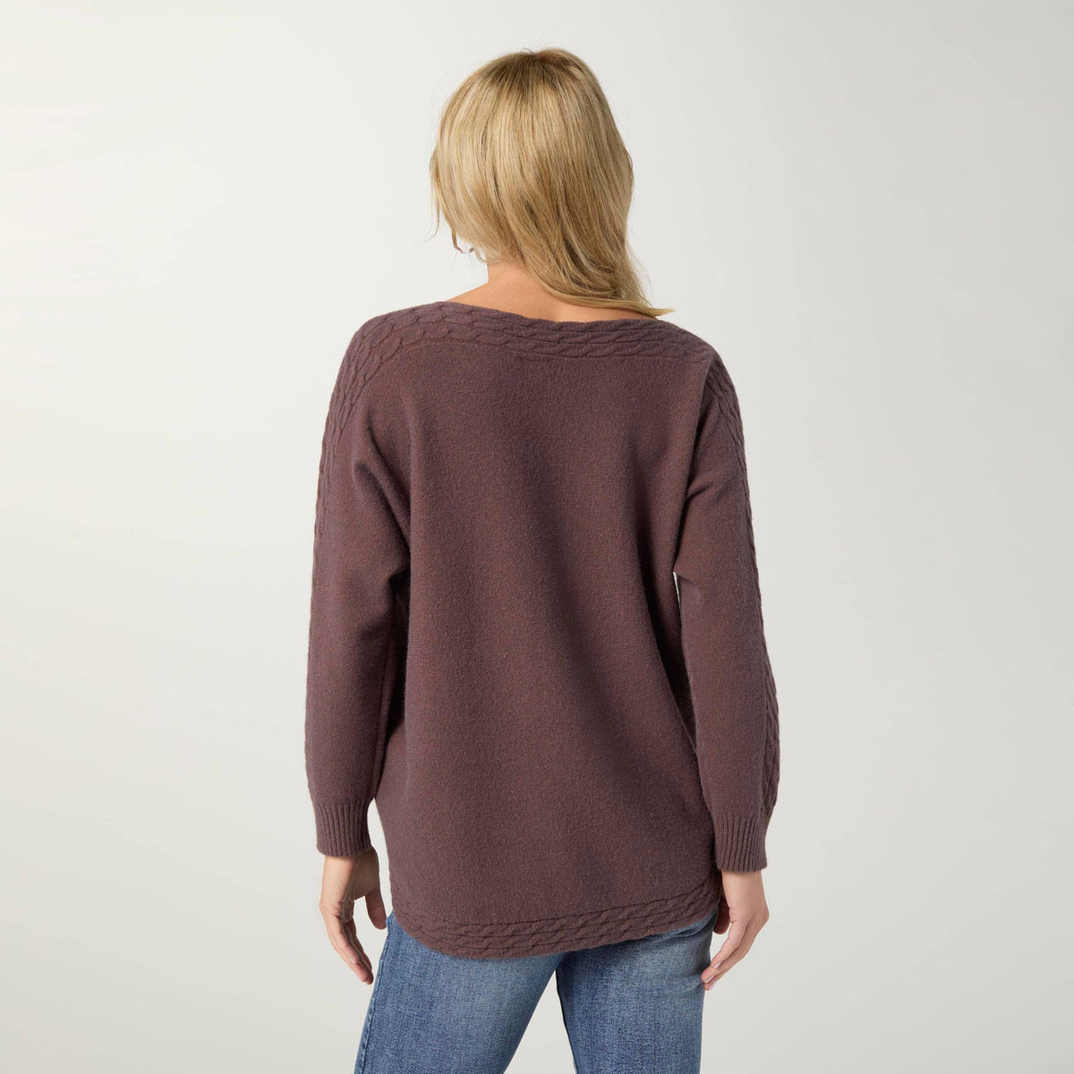 Heavenly-Luxe Cable Knit Detail Dolman Sweater: French Roast / L/XL