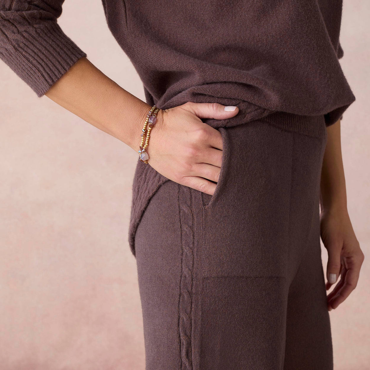 Heavenly-Luxe Cable Knit Detail Pant: French Roast / S/M