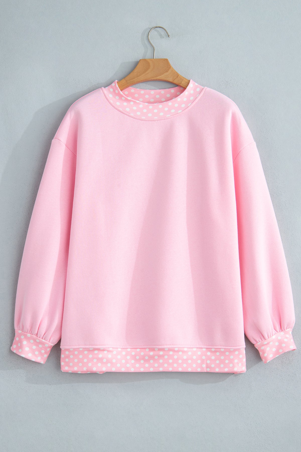 Brown Colorblock Polka Dot Contrast Trim Oversized Sweatshirt