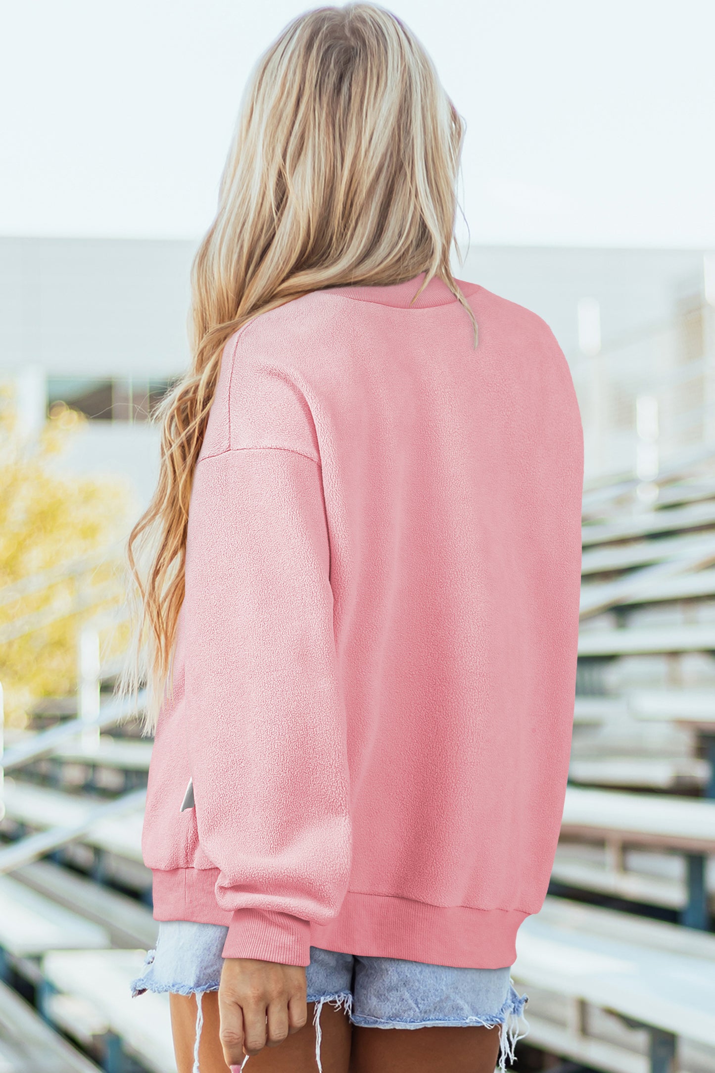 Apricot Oversize Drop Shoulder Reversible Mock Neck Sweatshirt