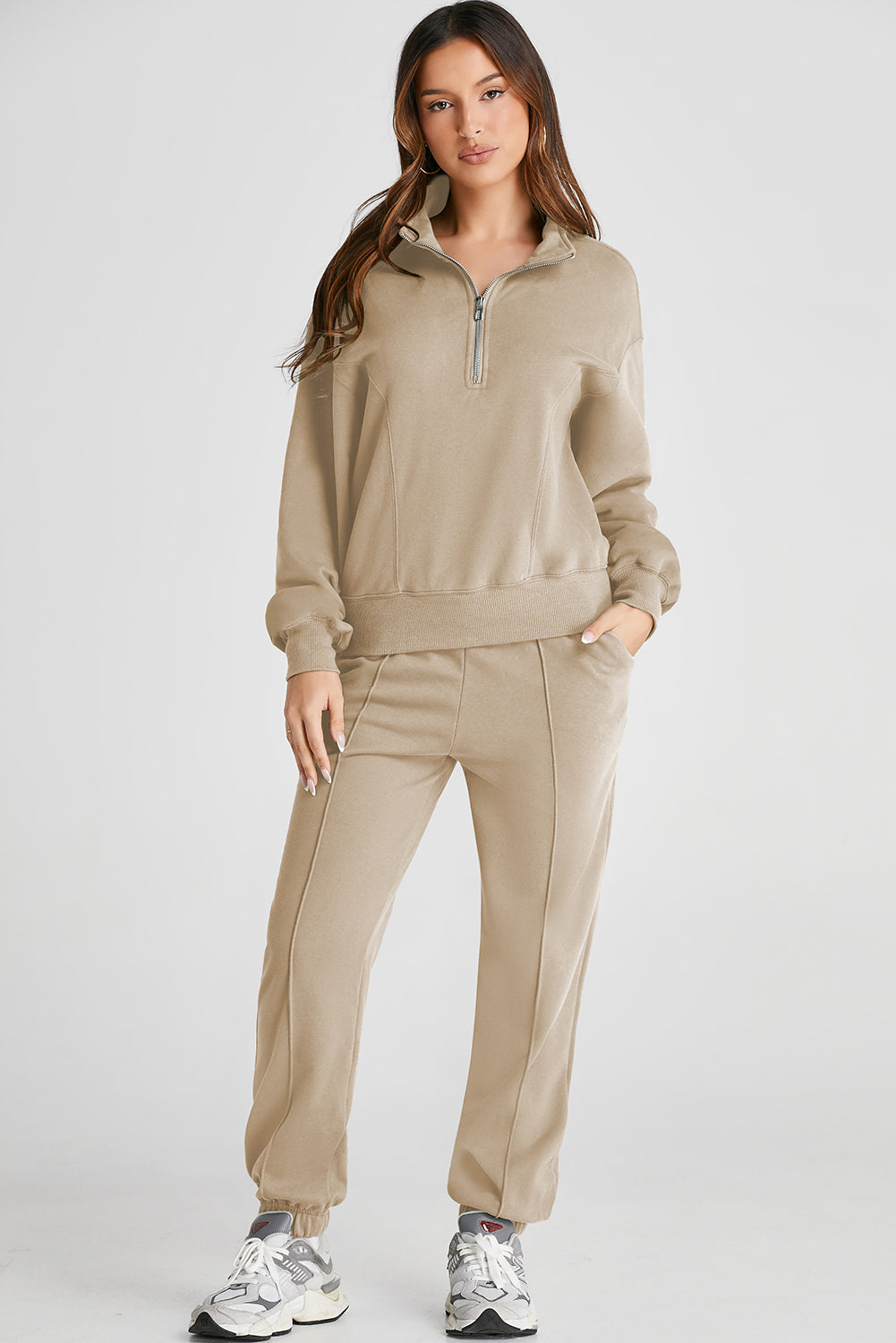 Parchment Half Zip up Pullover Active Top and Joggers Set