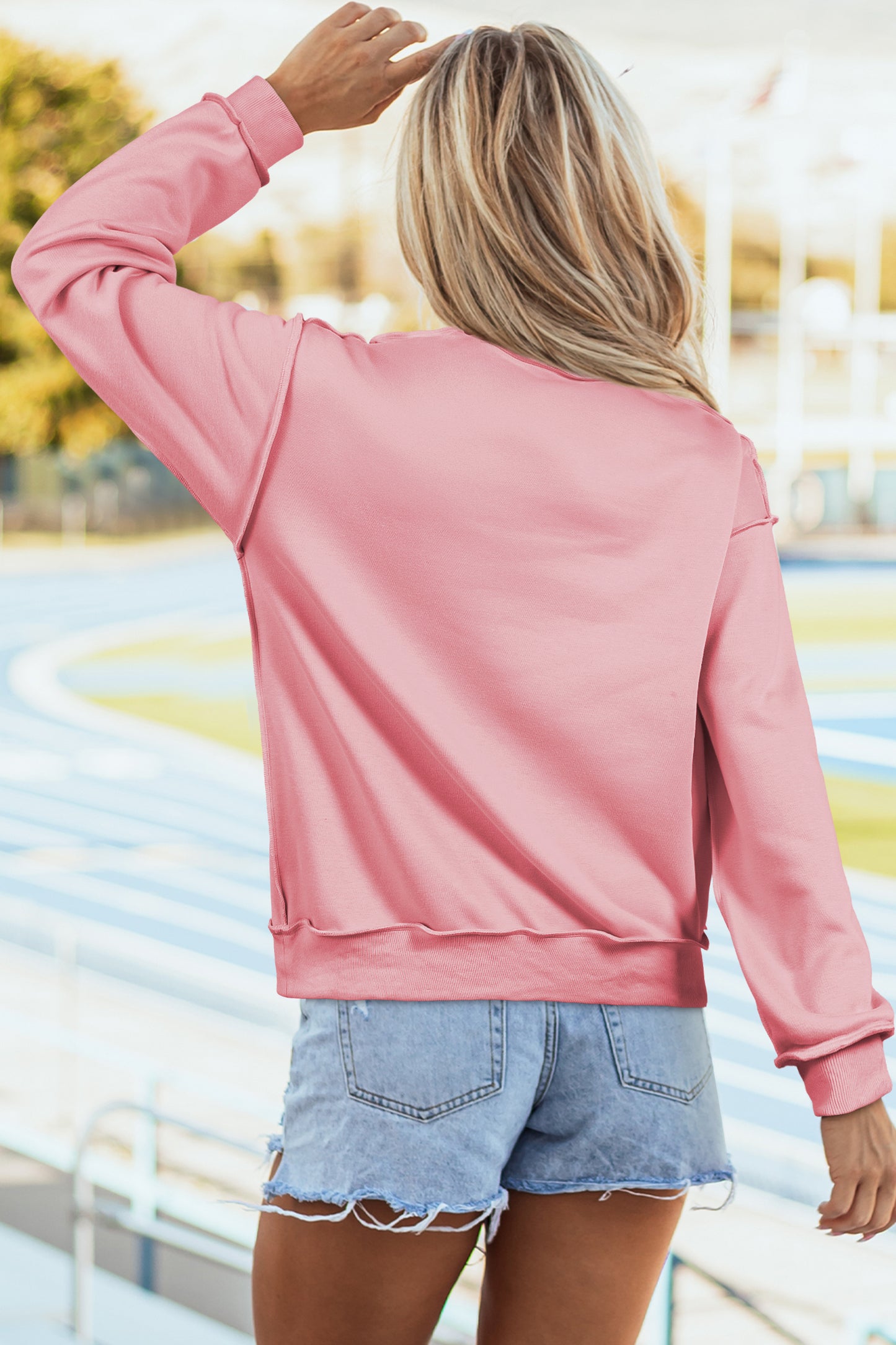 Apricot Oversize Drop Shoulder Reversible Mock Neck Sweatshirt