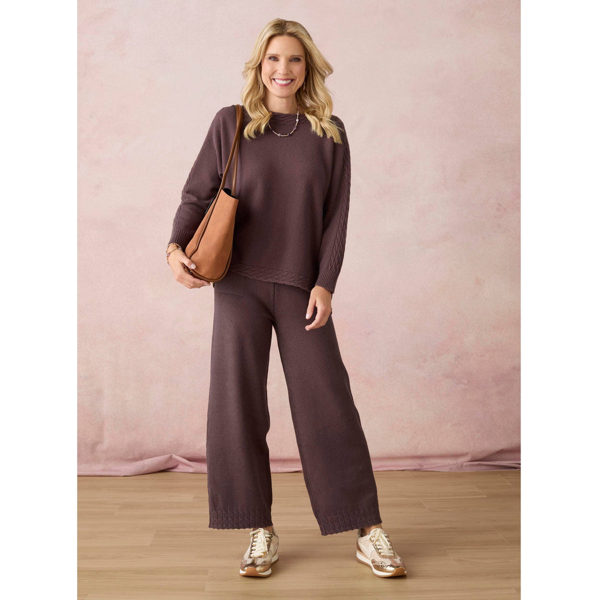 Heavenly-Luxe Cable Knit Detail Pant: French Roast / L/XL