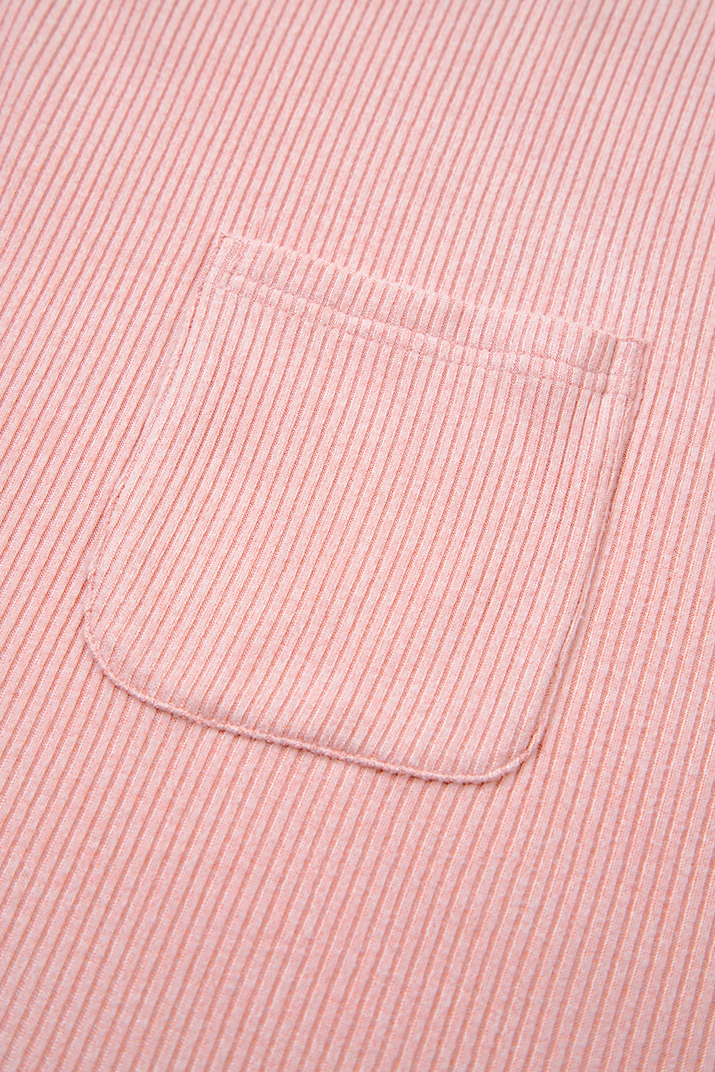 Bonbon Ribbed Exposed Seam Chest Pocket Plus Size Long Sleeve Top