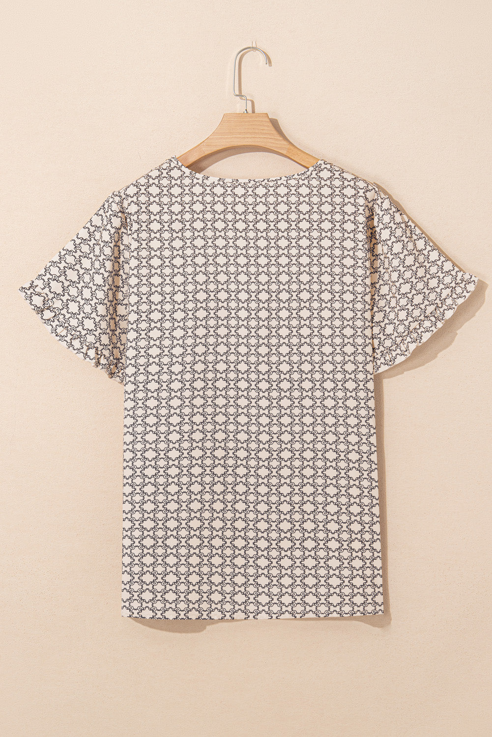 Khaki Geometric Print Frill Tulip Sleeve Plus Size Blouse