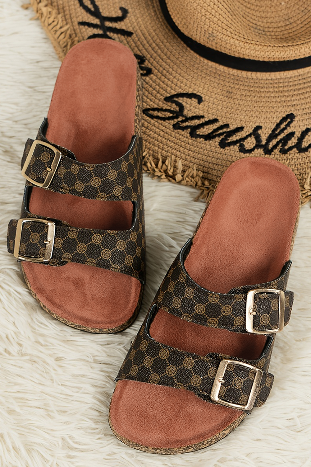 White Vintage Double Buckle Comfortable Slippers