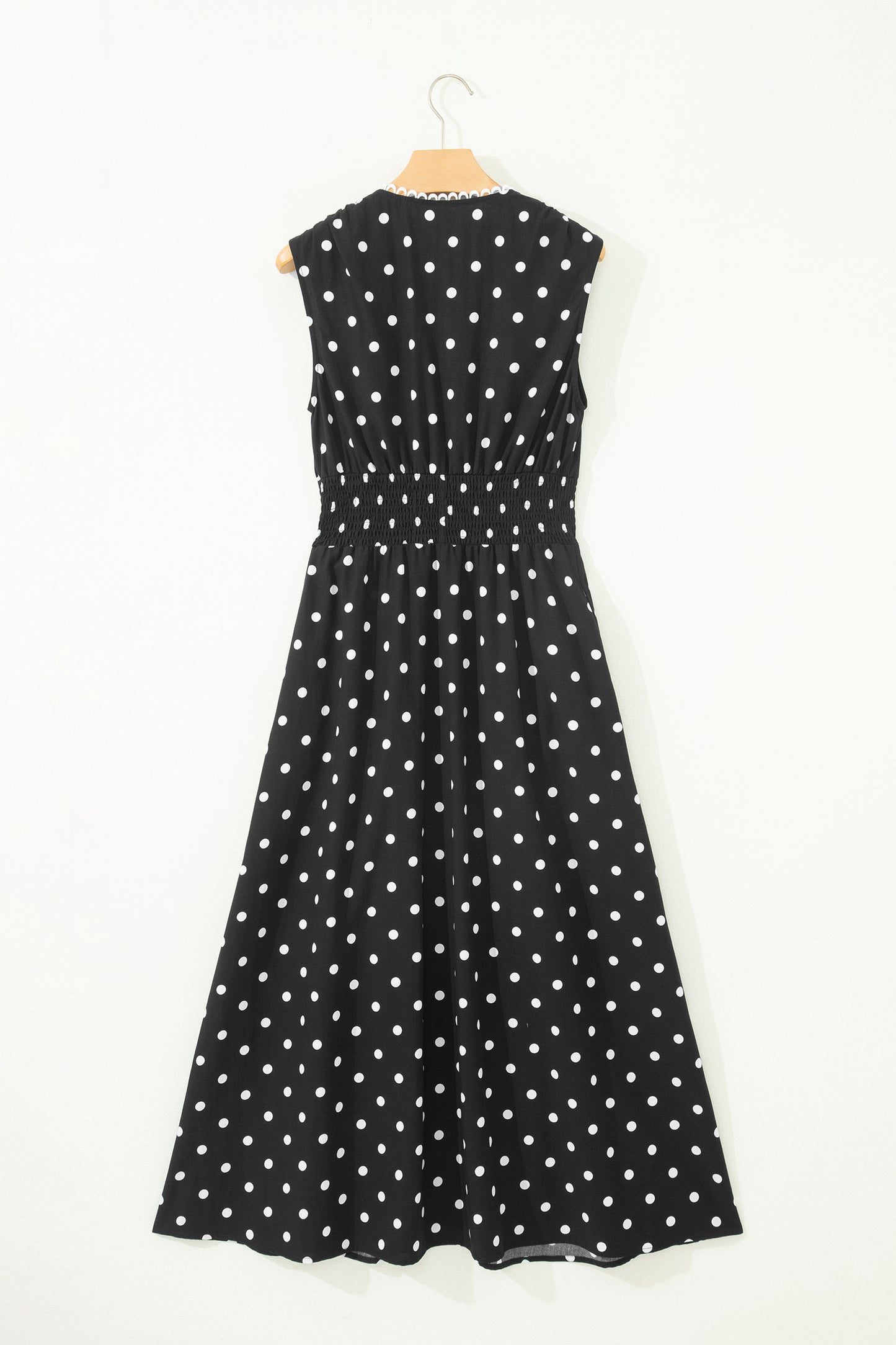 Brown Polka Dot Print Contrast Trim V Neck Zip Up Sleeveless Dress