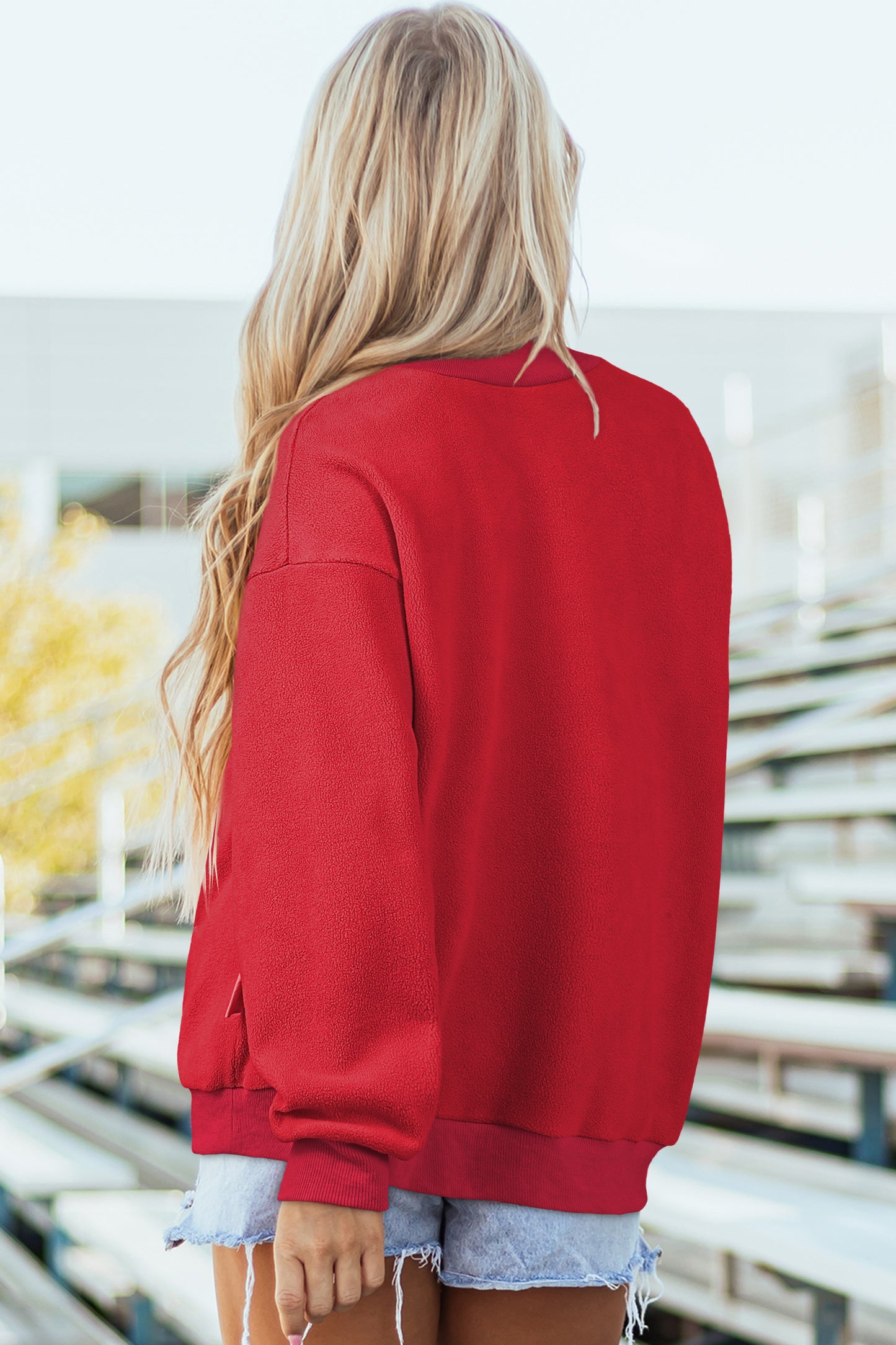 Apricot Oversize Drop Shoulder Reversible Mock Neck Sweatshirt