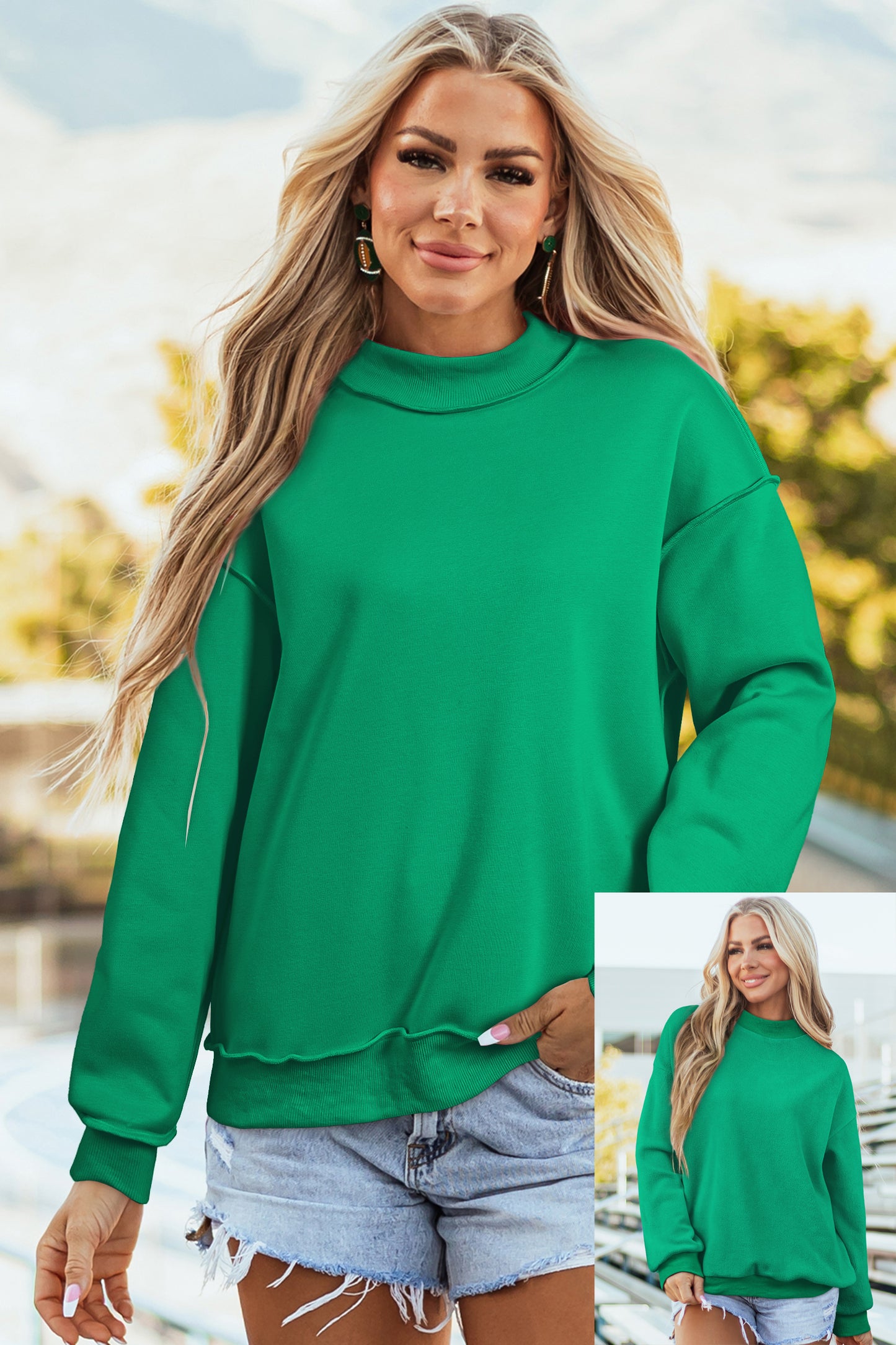 Apricot Oversize Drop Shoulder Reversible Mock Neck Sweatshirt
