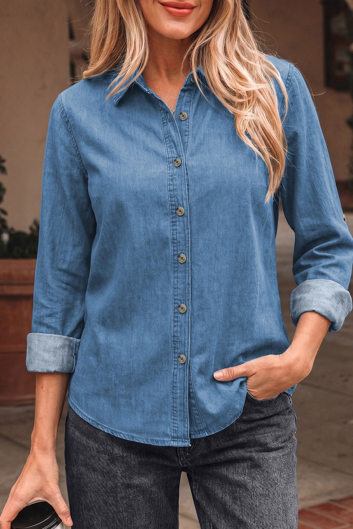 Myosotis Buttoned Down Slim Denim Shirt