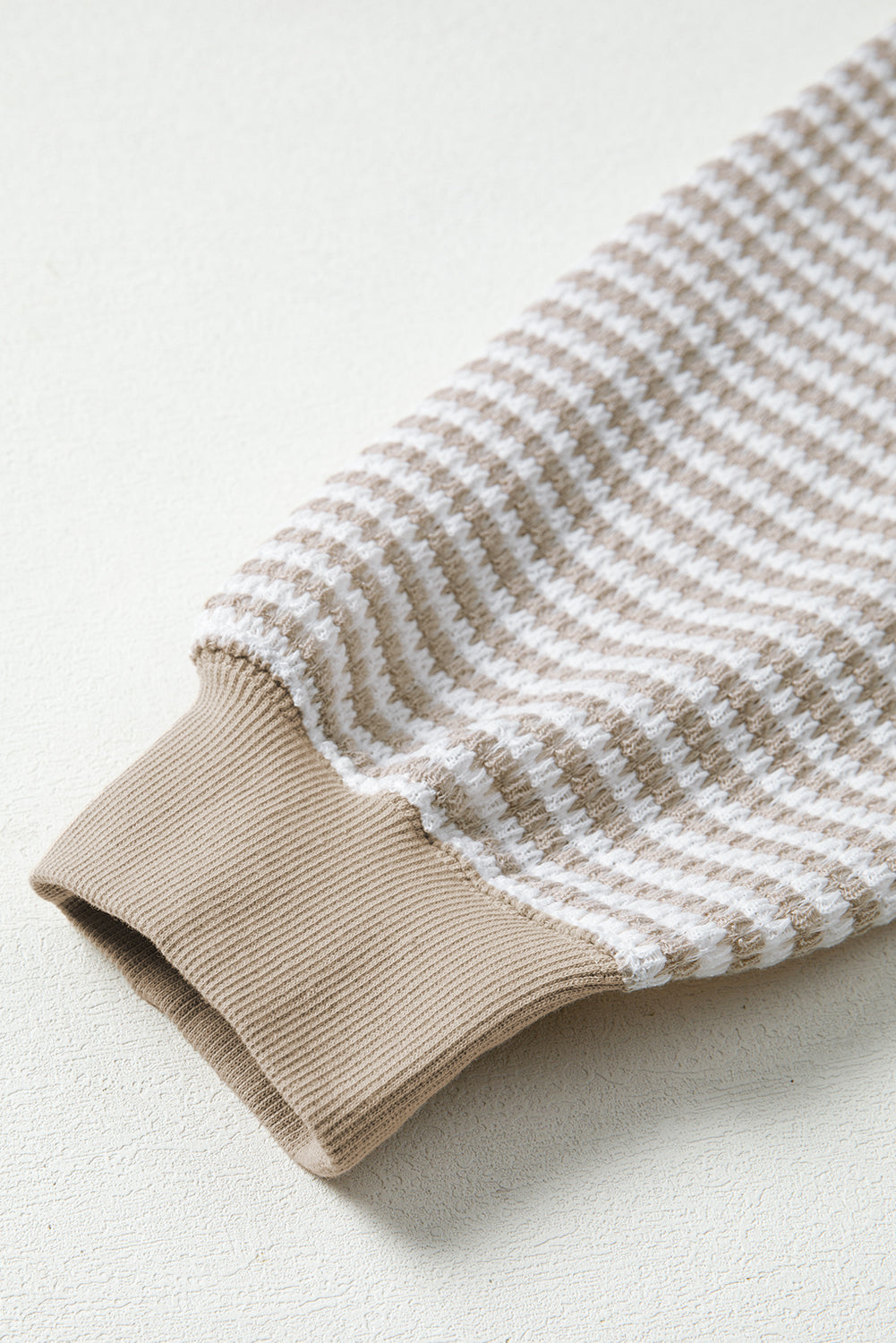 Brown Stripe Ribbed Trim Drop Shoulder Long Sleeve Oversized Top