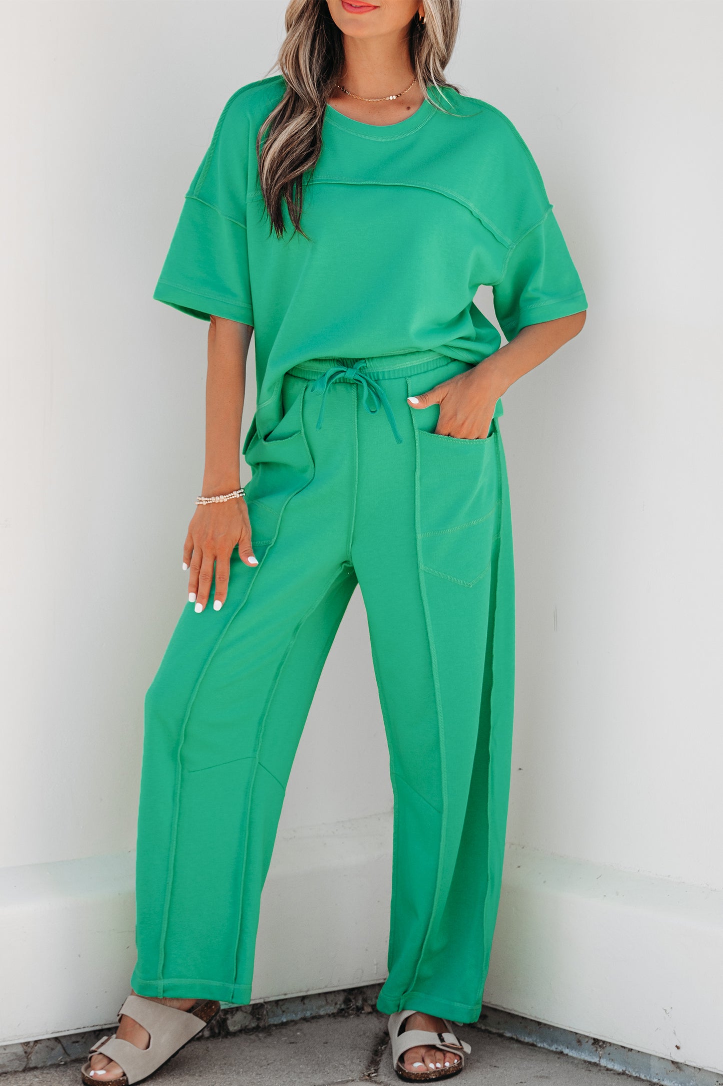 Racing Red Drop Shoulder Boxy Tee and Barrel Pants Set