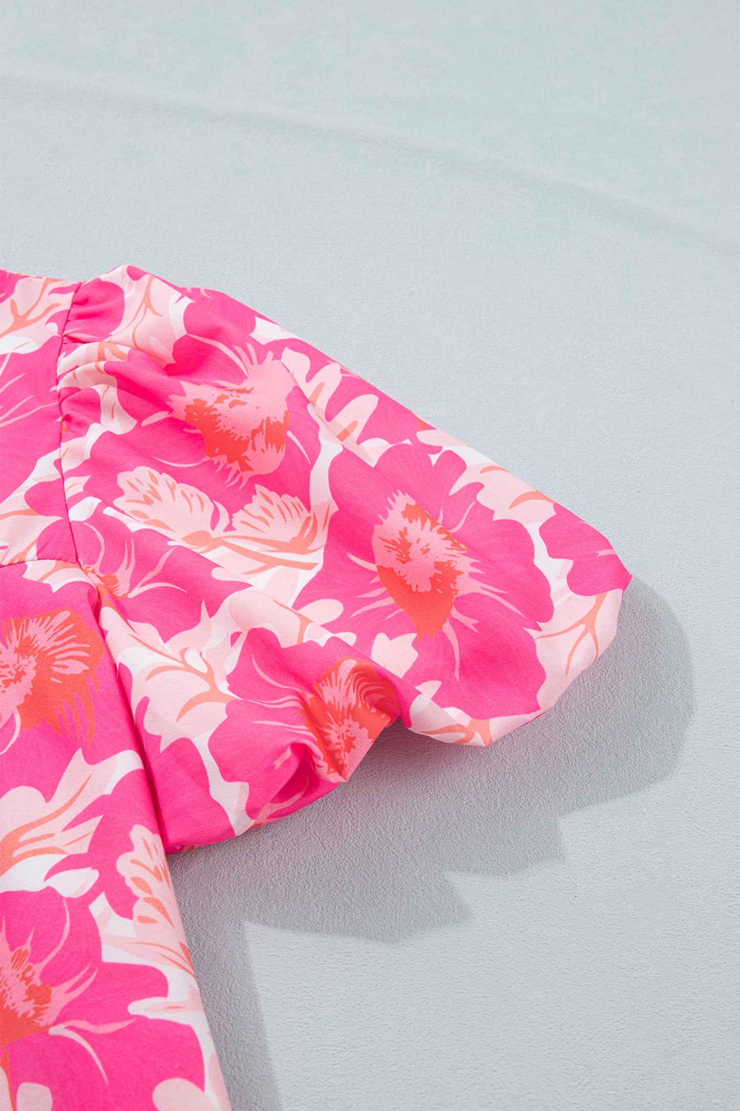 Green Short Bubble Sleeve Summer Floral Blouse