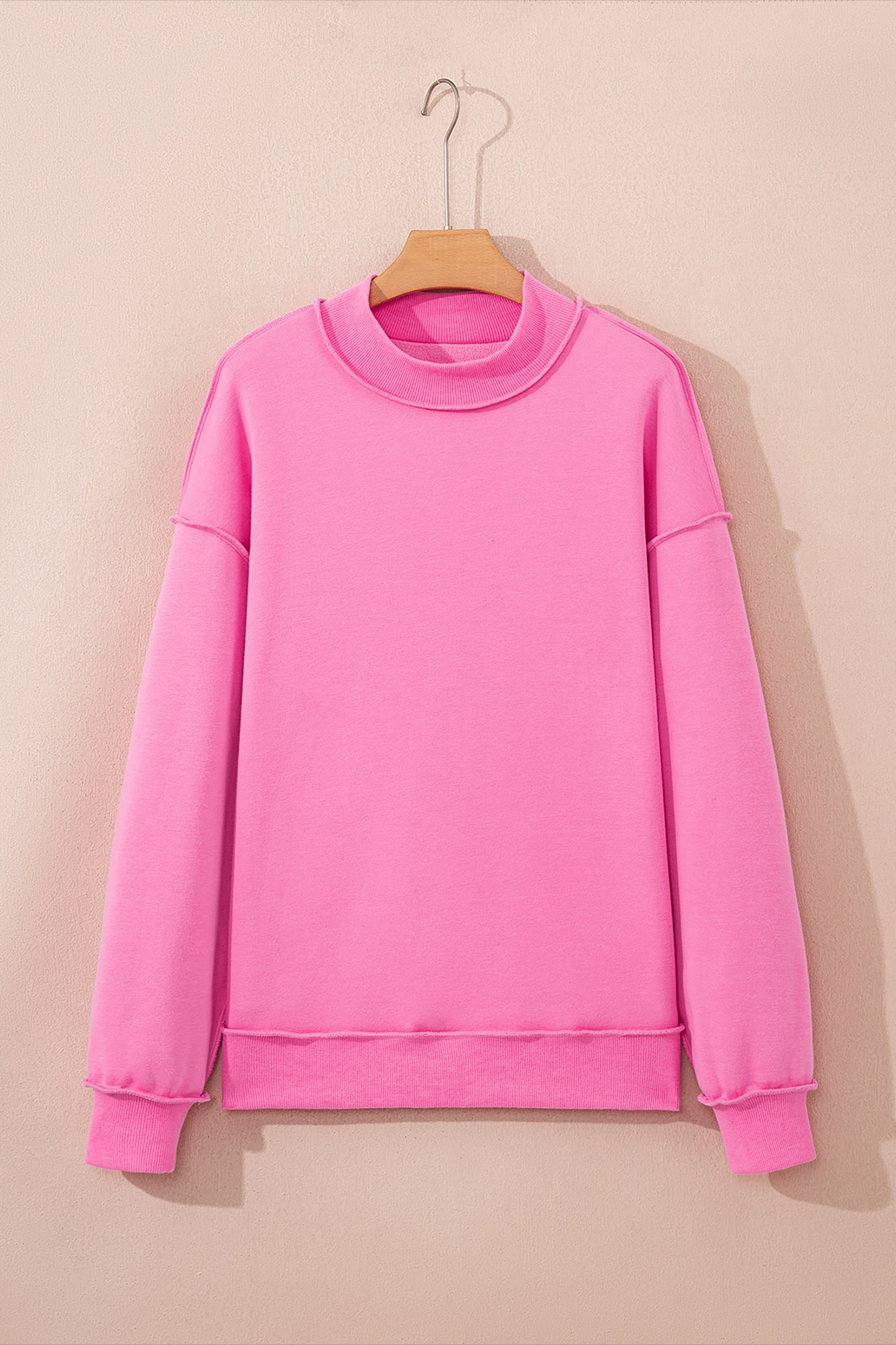Apricot Oversize Drop Shoulder Reversible Mock Neck Sweatshirt