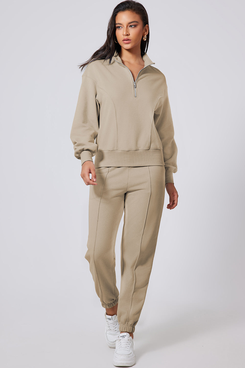Parchment Half Zip up Pullover Active Top and Joggers Set