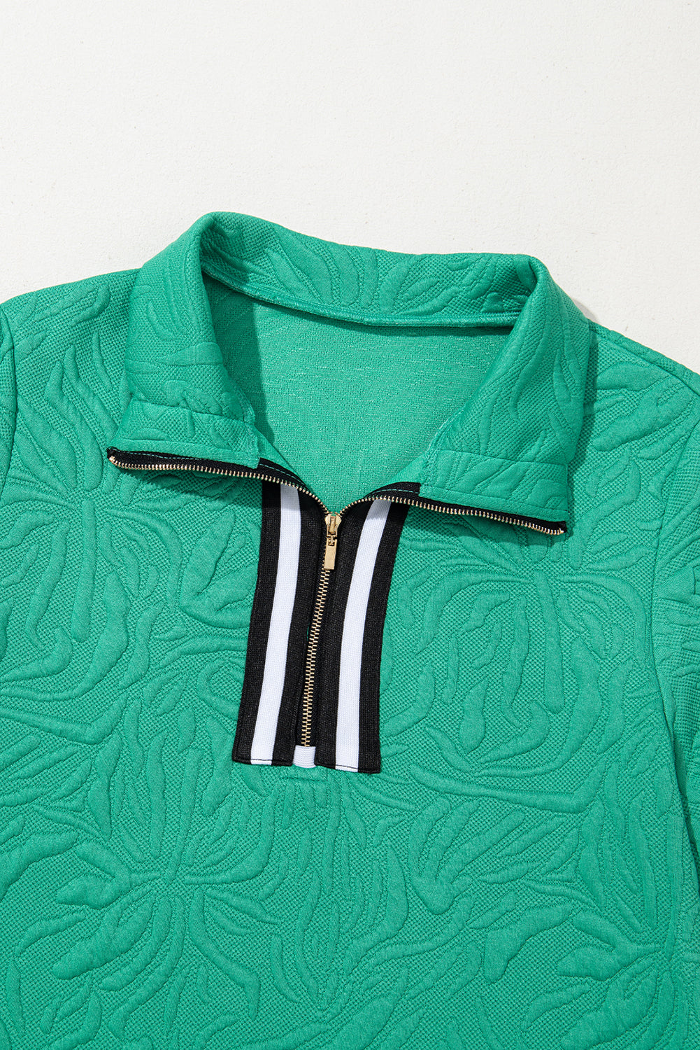 Sea Green Jacquard Textured Quarter Zipper Pop of Color Neckline Dress