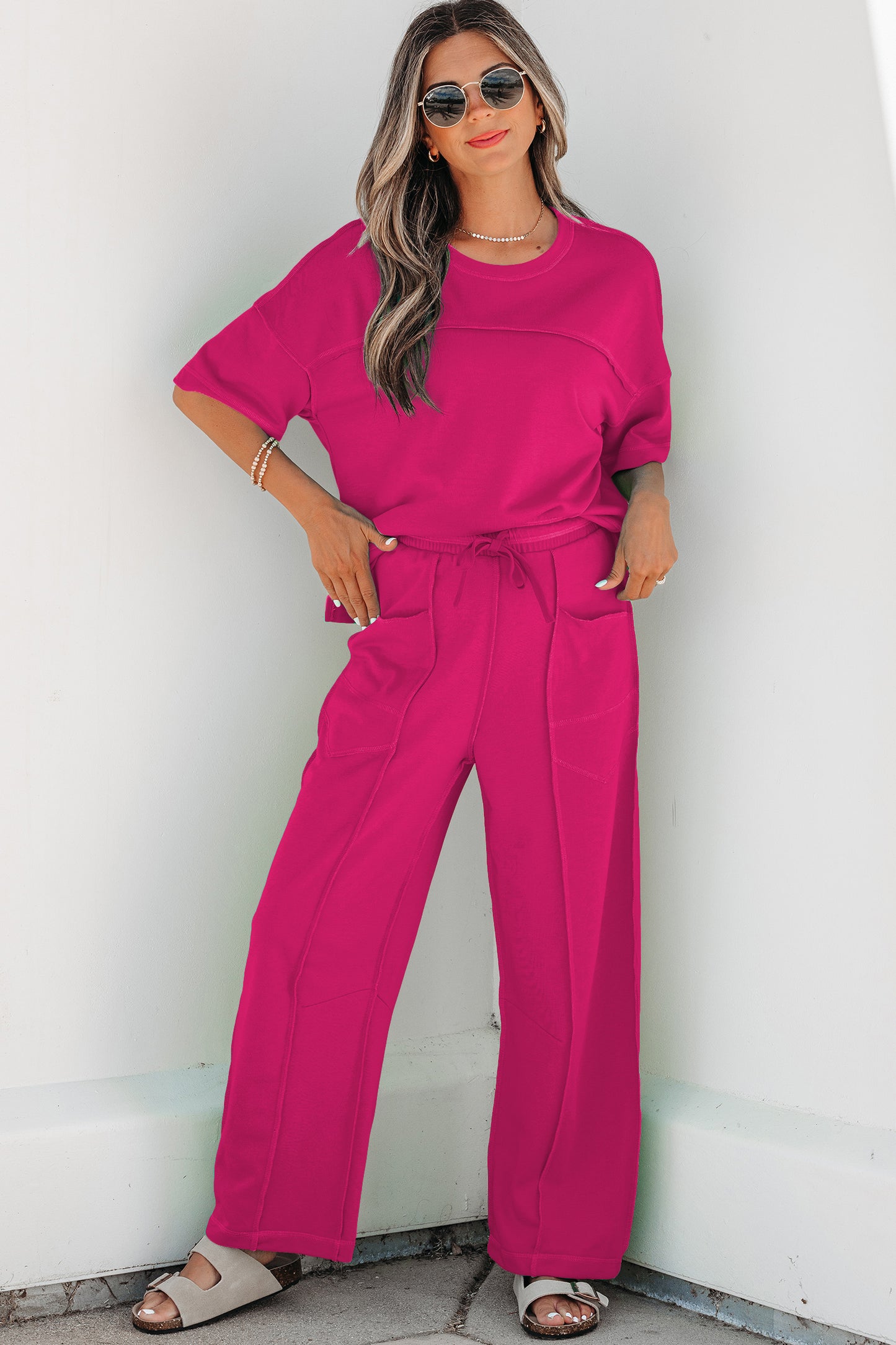 Racing Red Drop Shoulder Boxy Tee and Barrel Pants Set