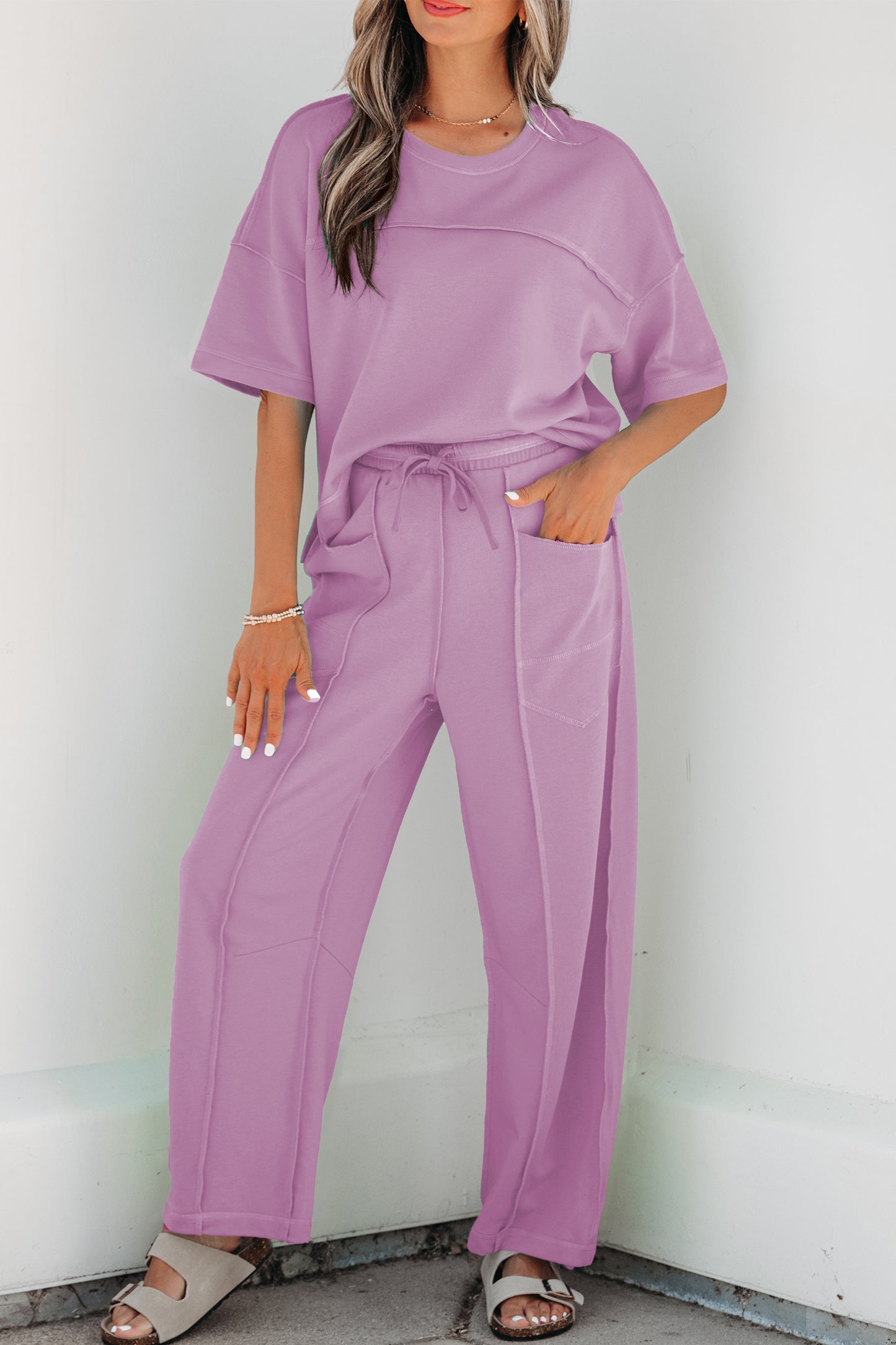 Racing Red Drop Shoulder Boxy Tee and Barrel Pants Set