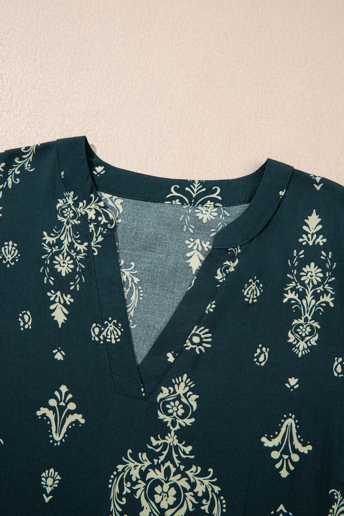 Sky Blue Boho Floral Print Lettuce Trim 3/4 Sleeve Mini Dress