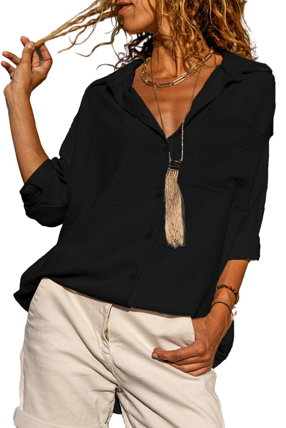Beige Crinkle Pocket Half Sleeve Shirt