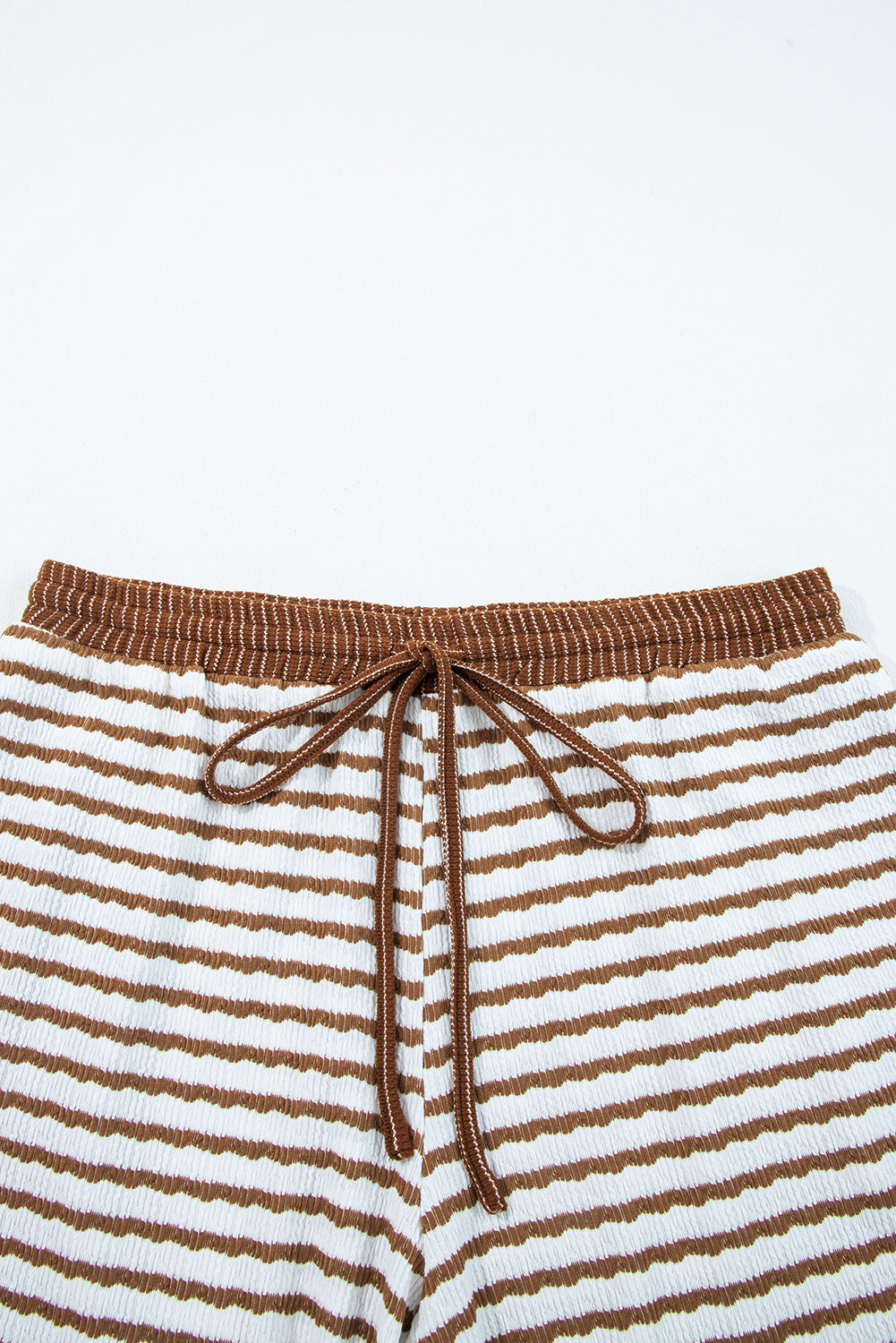 Khaki Stripe Plus Size Loose Pullover Drawstring Elastic Waist Wide Leg Pants Set