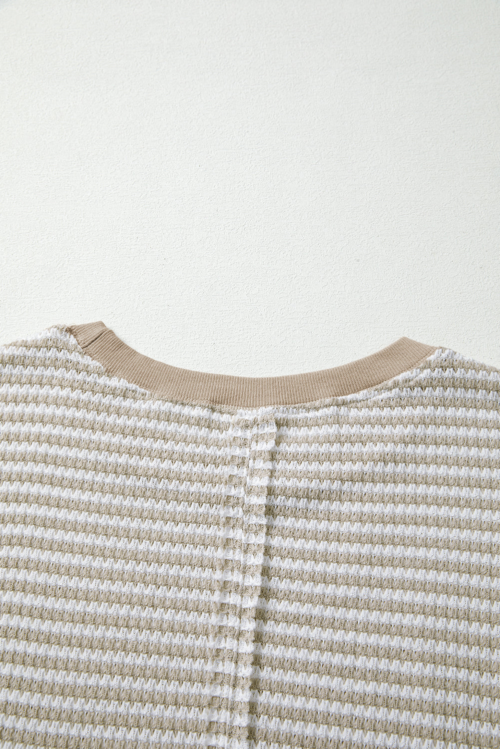 Brown Stripe Ribbed Trim Drop Shoulder Long Sleeve Oversized Top