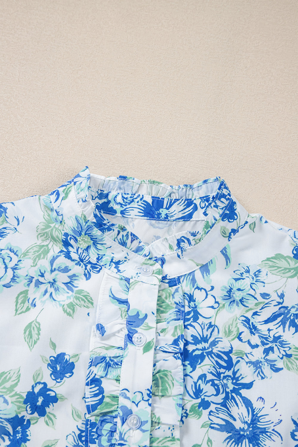 Green Floral Print Ruffle Sleeve Frill Shirt