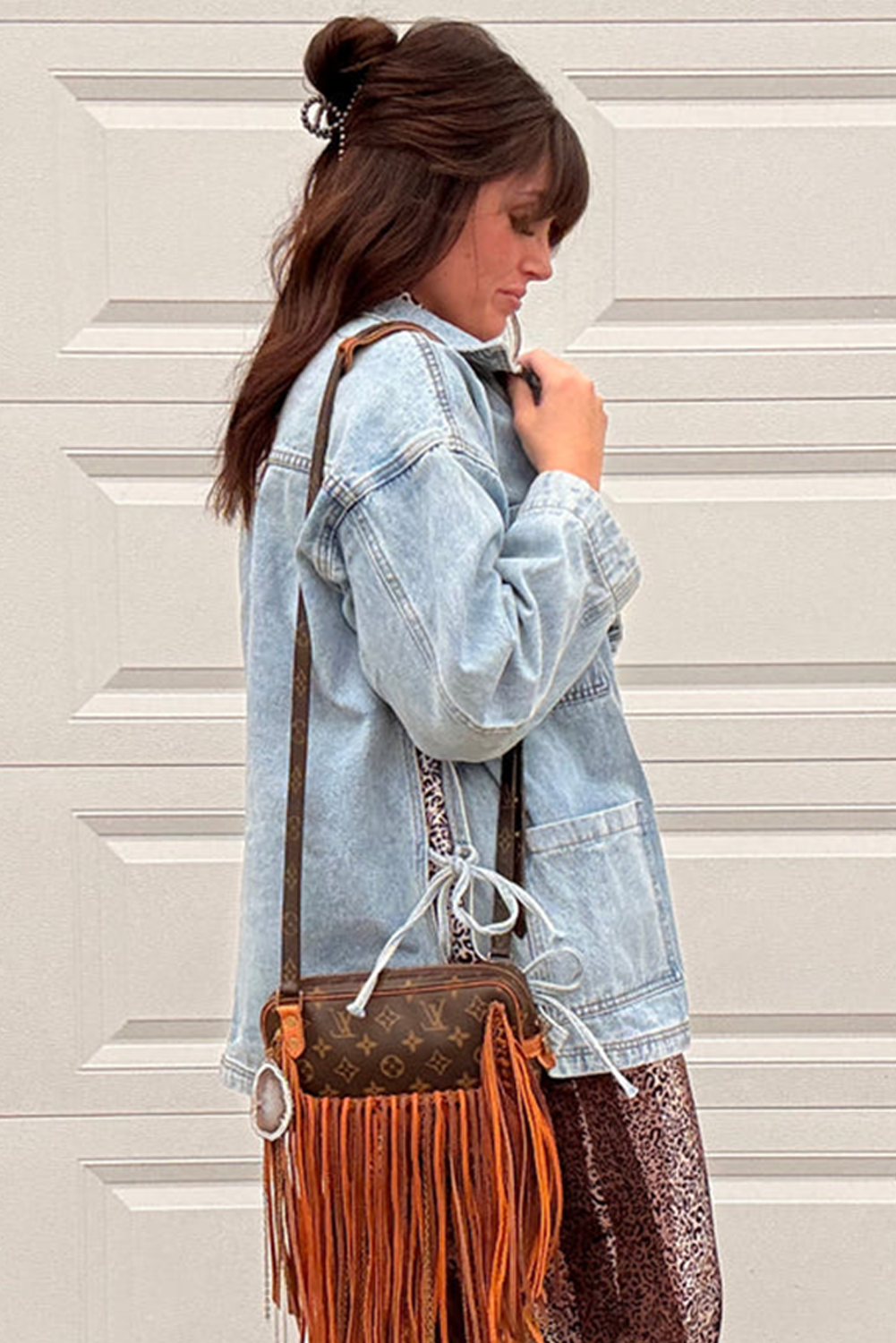 Beau Blue Multi Patched Pockets Side Tie up Boyfriend Style Denim Jacket