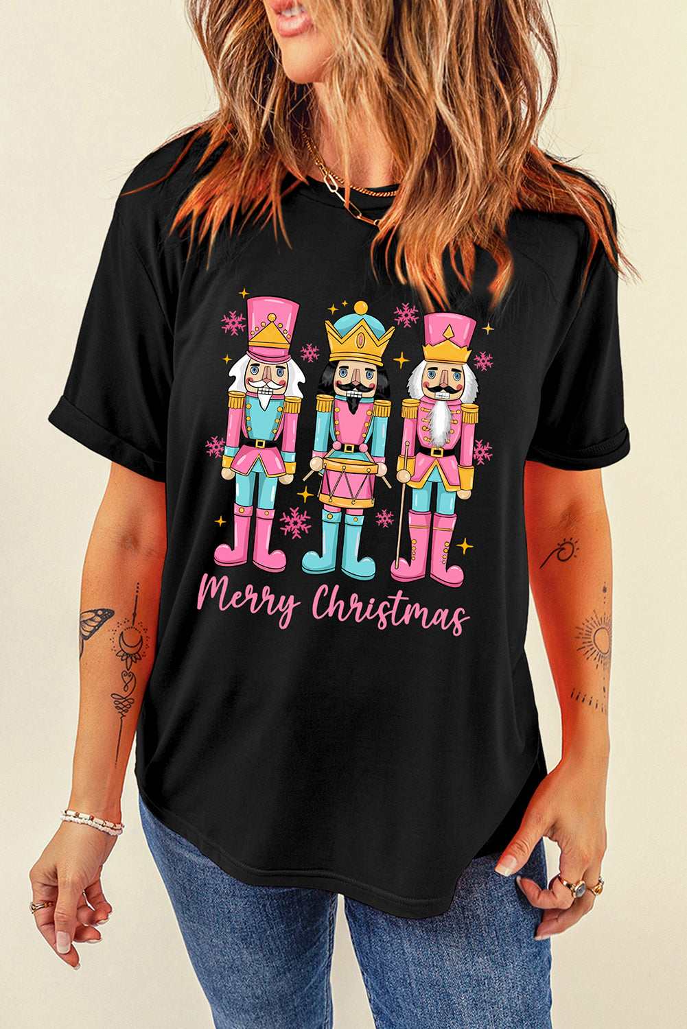 Black Merry Christmas Nutcracker Heat Transfer Printing T Shirt