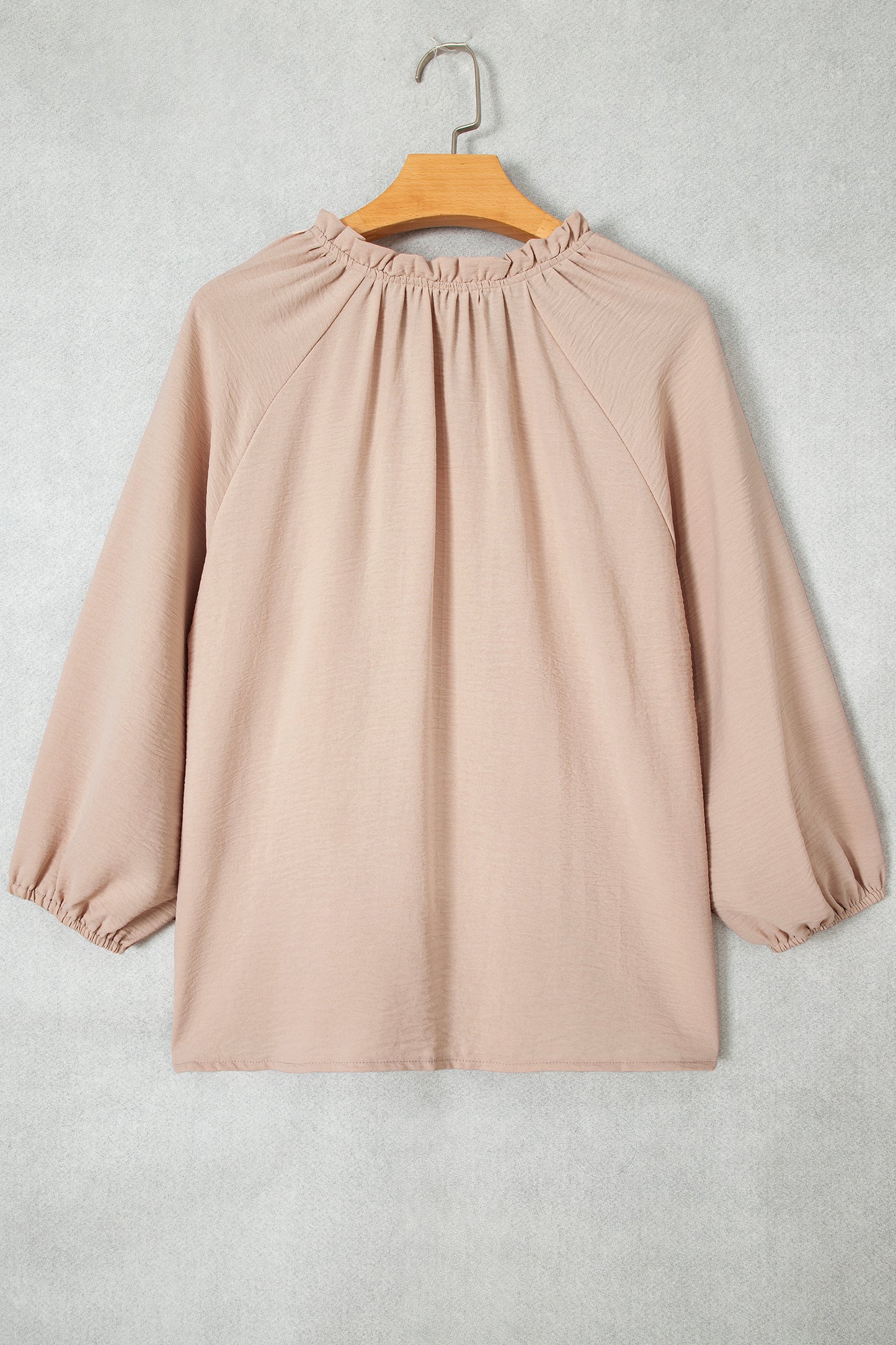 Parchment V Neck Gathered Cuff Three Quarter Sleeve Blouse